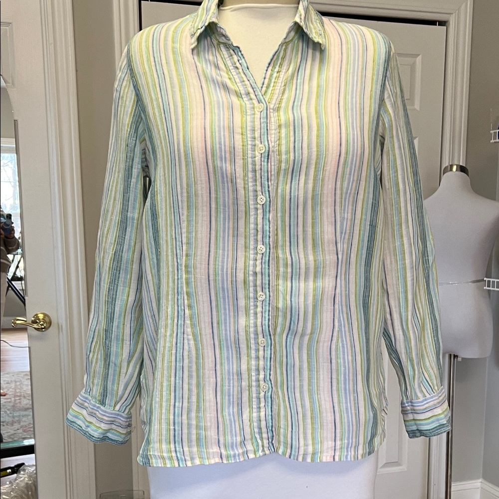 Coldwater Creek Pastel Multi-Stripe Button-Down Shirt